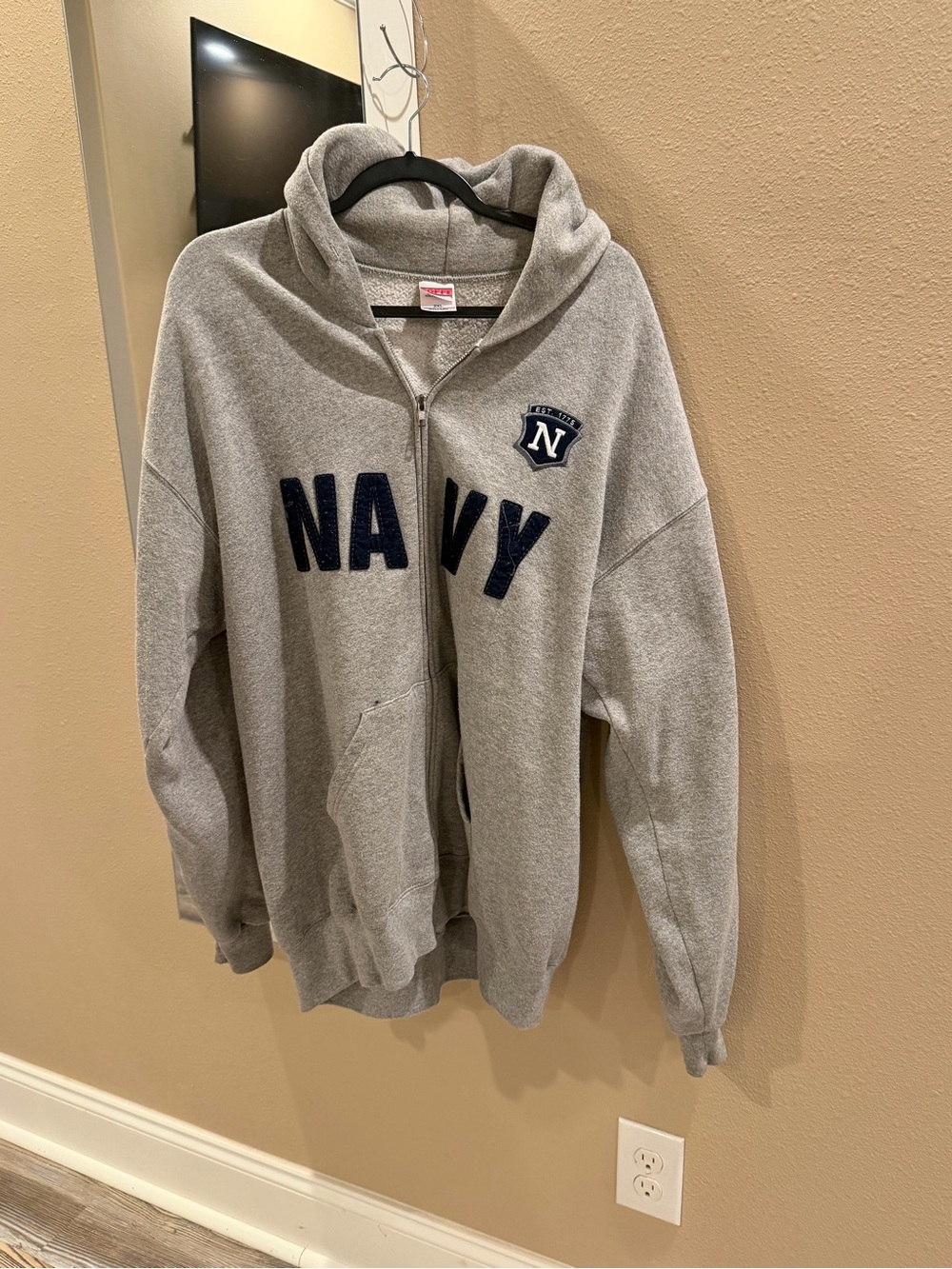 Soffe Gray Full-Zip Hoodie with Red Logo Tag